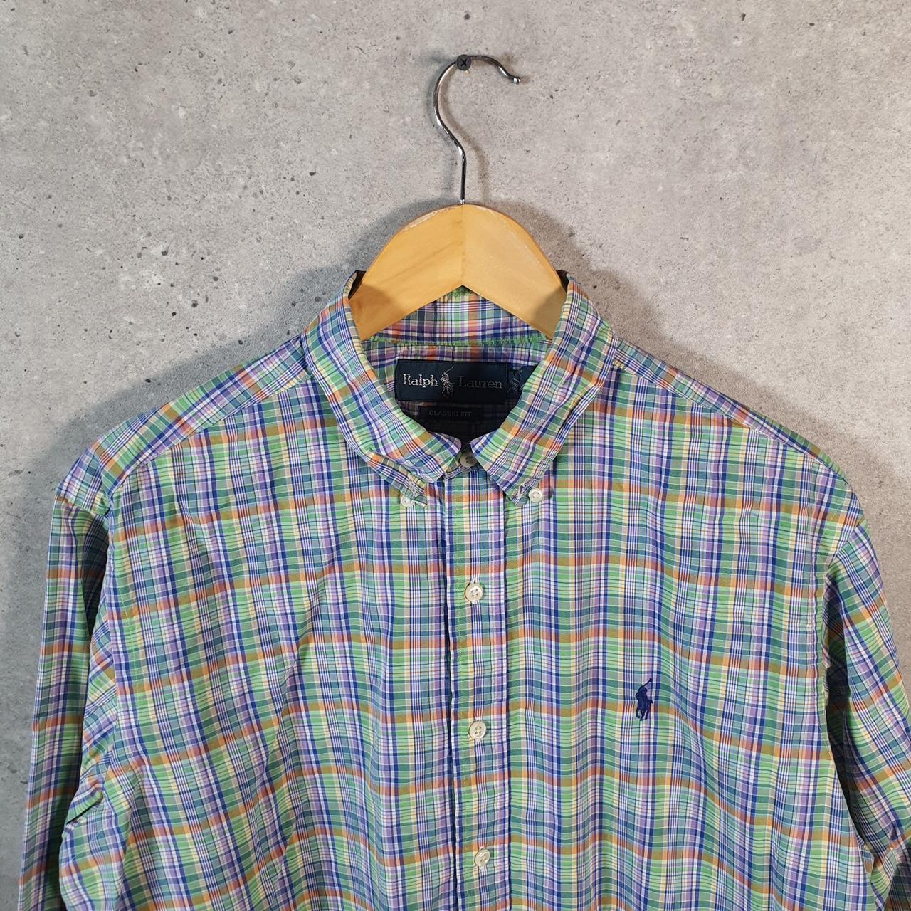 Vintage Ralph Lauren Button Down Shirt Men’s Large Blue Checkered Classic Fit Cotton Pony Big Fish Vintage
