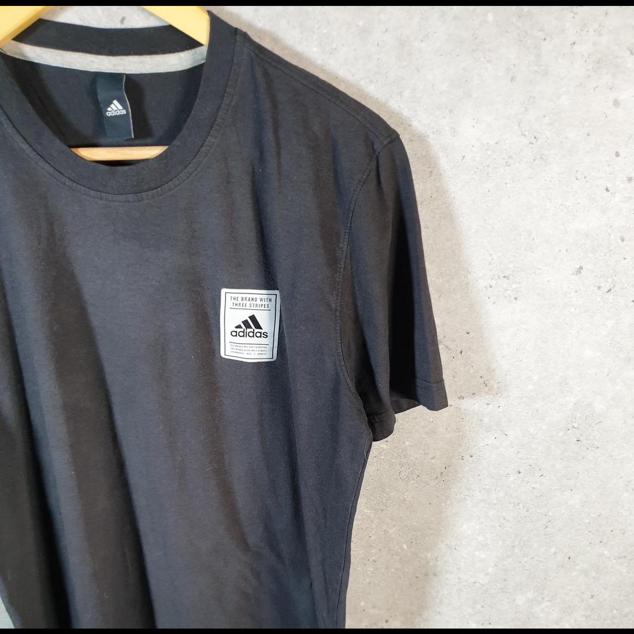 Vintage Adidas Badges T Shirt Men’s Medium Black Three Stripes Logo Athletic