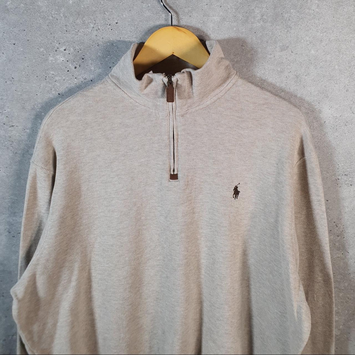 Vintage Ralph Lauren Polo 1/4 Zip Sweatshirt Men’s XL Beige Pullover Pony C8834