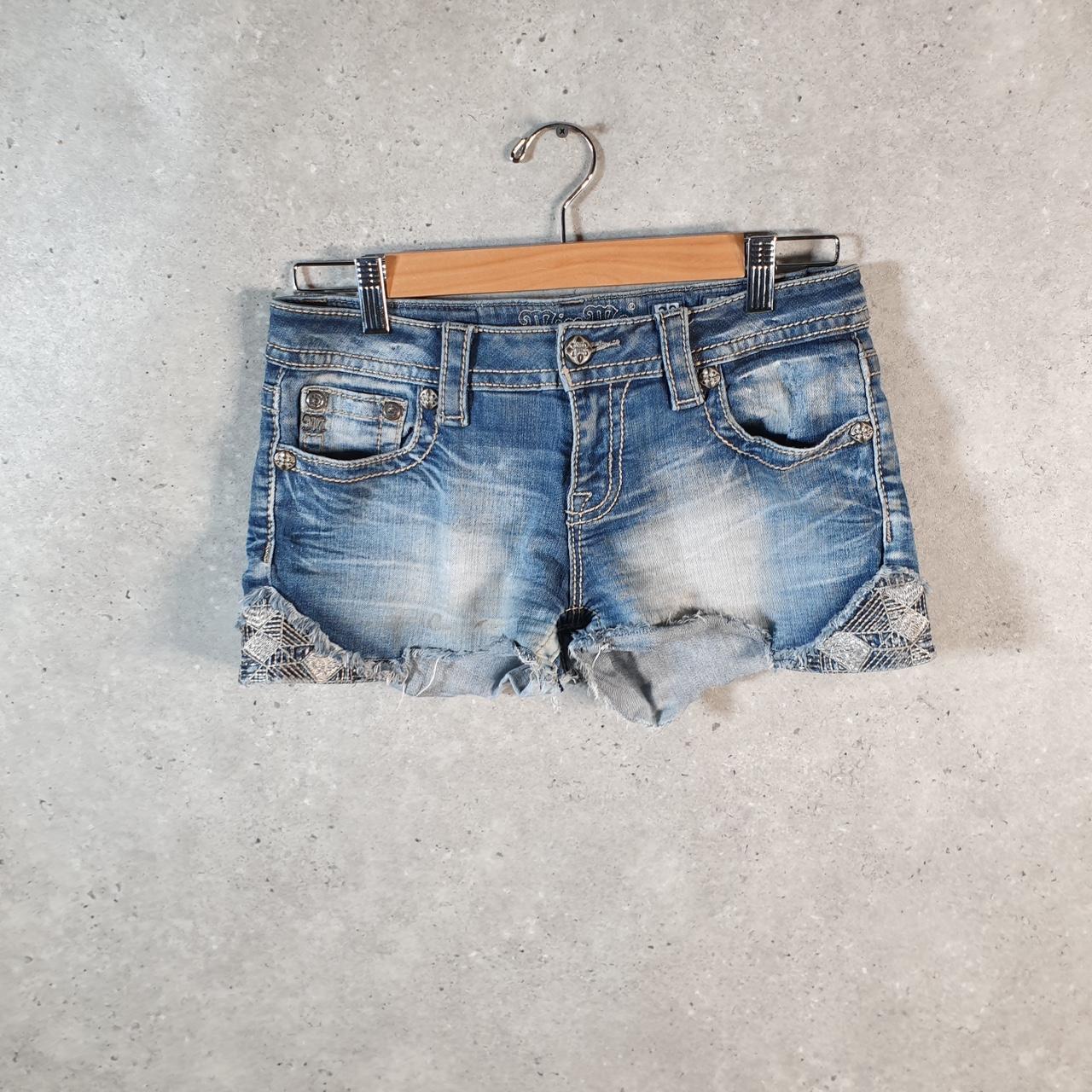 Vintage Miss Me Baggy Y2K Hip Hop Jeans Shorts Jorts Womens W28 Blue Denim Low Rise