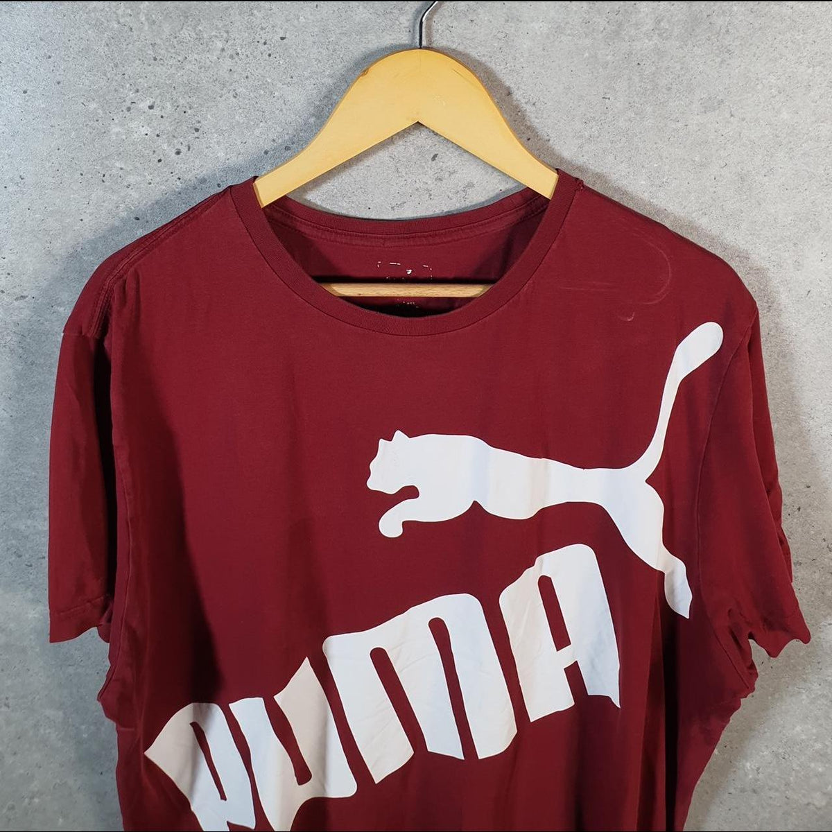Vintage Puma Spellout T Shirt Men’s Large Burgundy Red Logo Athletic C9858