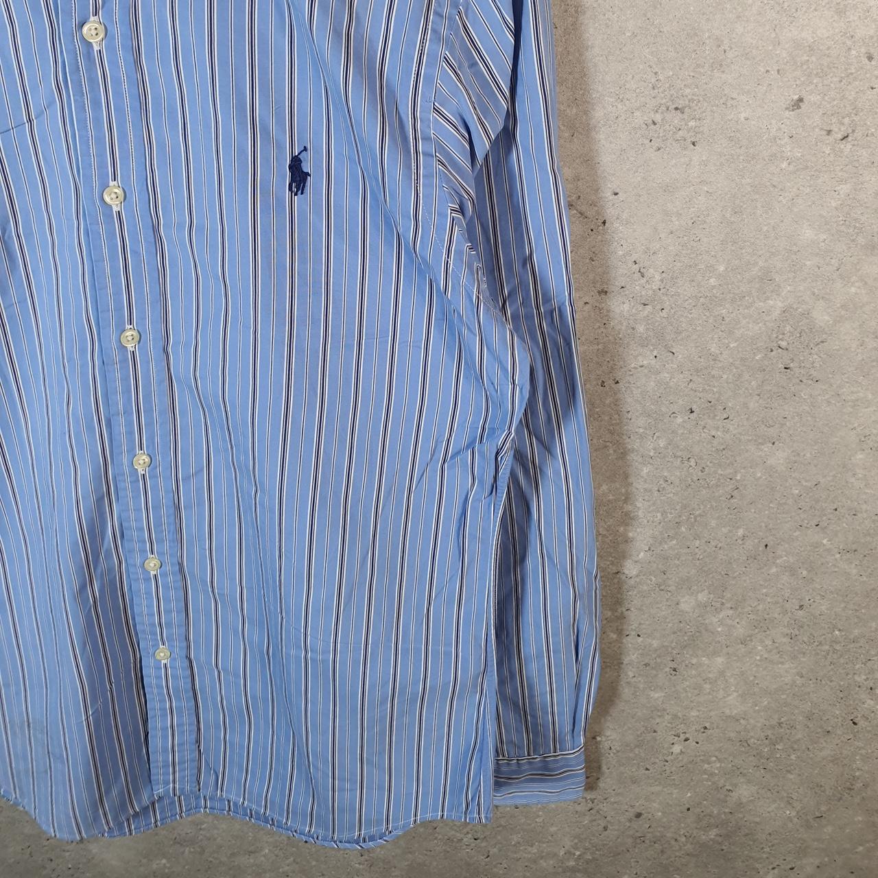 Vintage Ralph Lauren Button Down Shirt Men’s Medium Blue Striped Slim Fit Pony Cotton