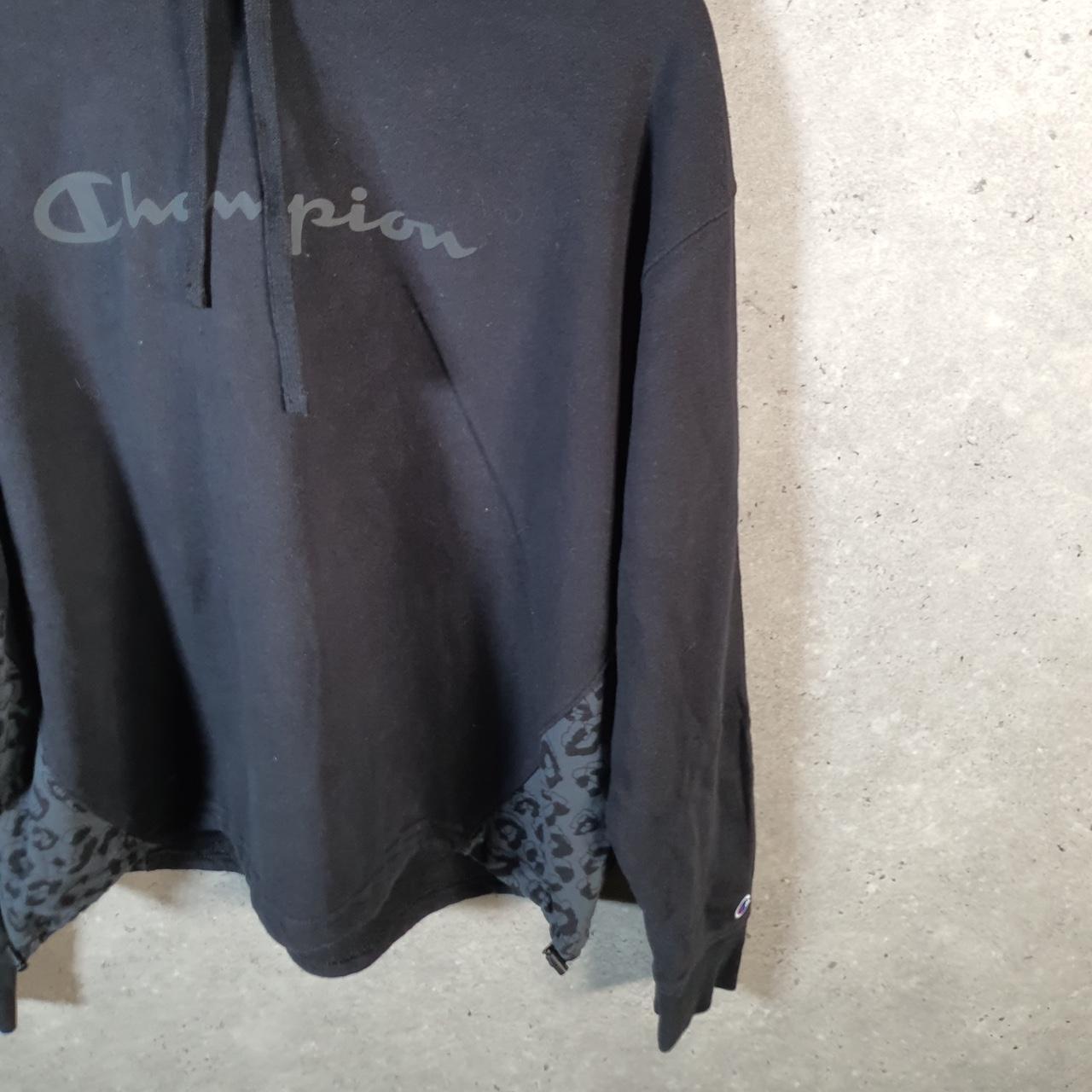 Vintage Champion Hoodie Womens Large Black USA Pullover Spellout Logo