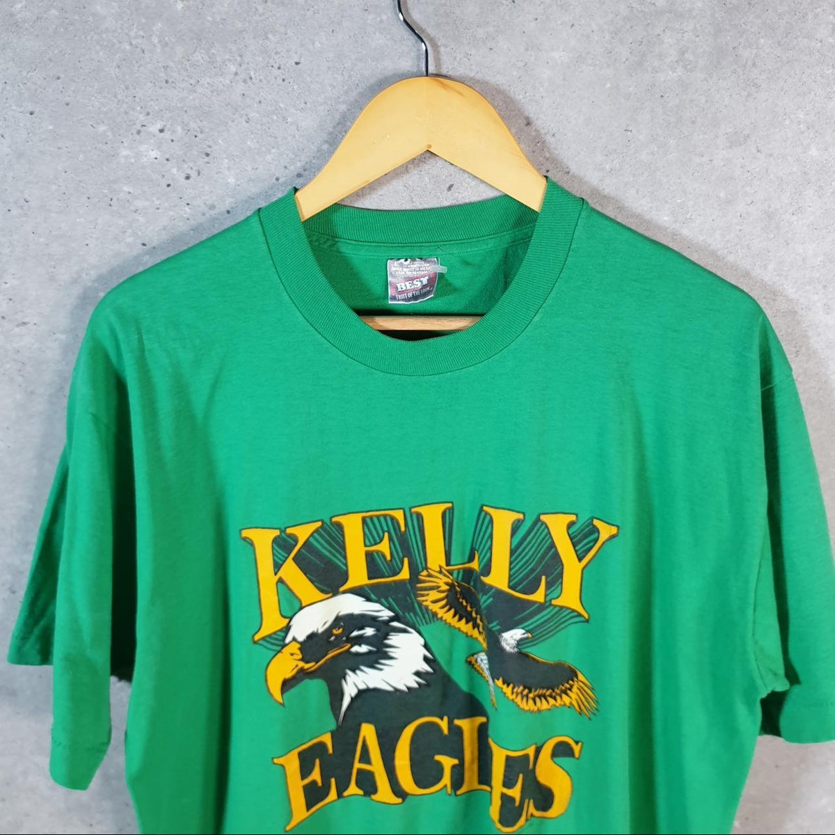 Vintage Fruit of the Loom Kelly Eagles USA 90s Single Stitch T Shirt Men’s Large Green C8787