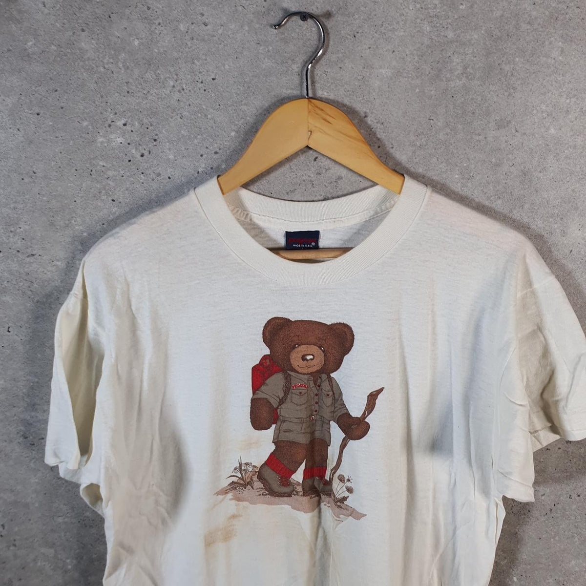 Vintage Jan Sport Teddy Bear Graphic 90s USA Single Stitch T Shirt Men’s Large White