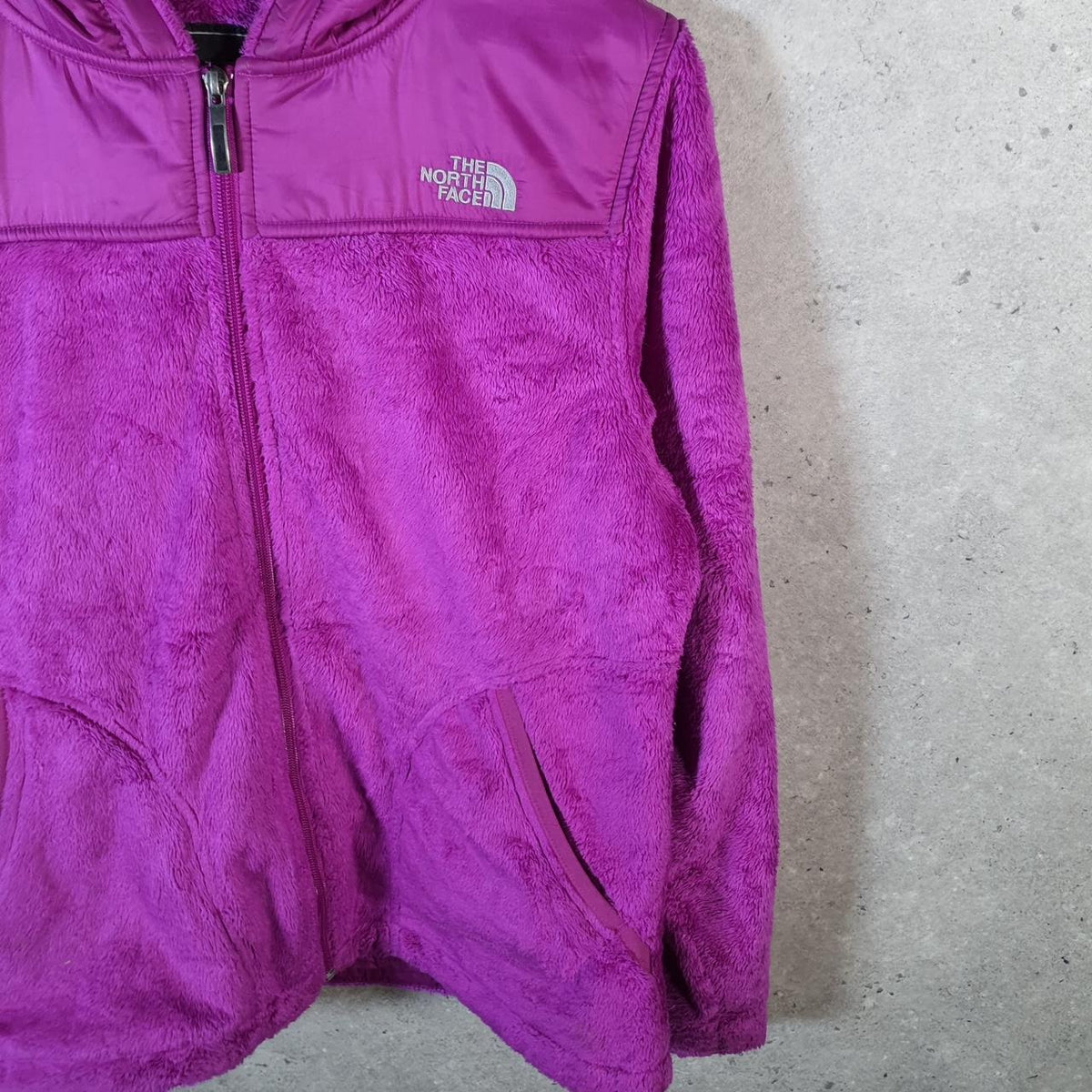 Vintage The North Face TNF Teddy Fleece Hoodie  Womens Medium Pink Full Zip Logo