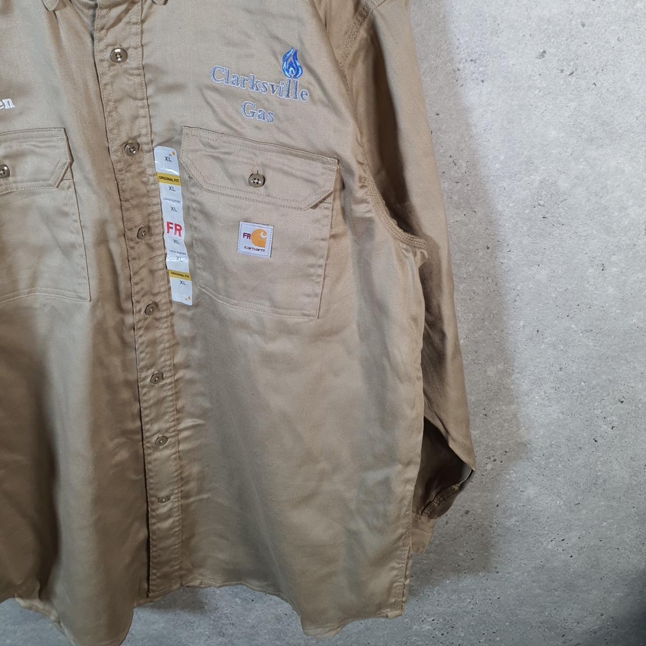 Vintage Carhartt FR Shirt Button Down Mens XL Brown Long Sleeve Utility Relaxed Fit