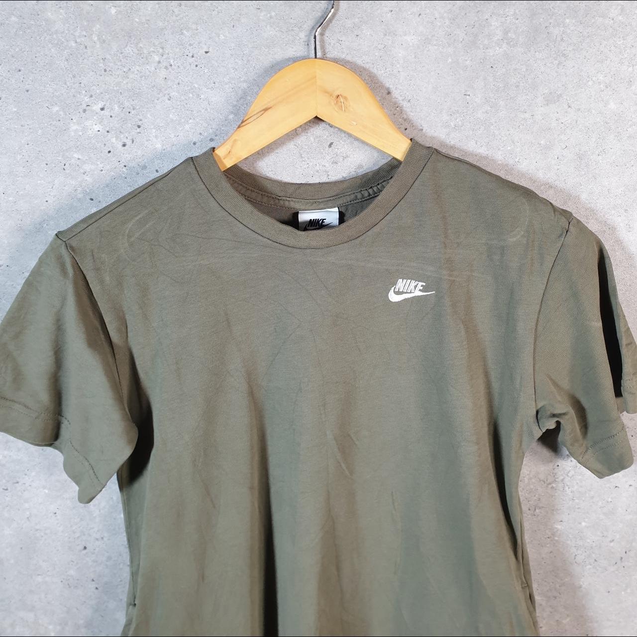 Vintage Nike Club Swoosh T Shirt Womens Medium Khaki Green Printed Logo Athletic C7918