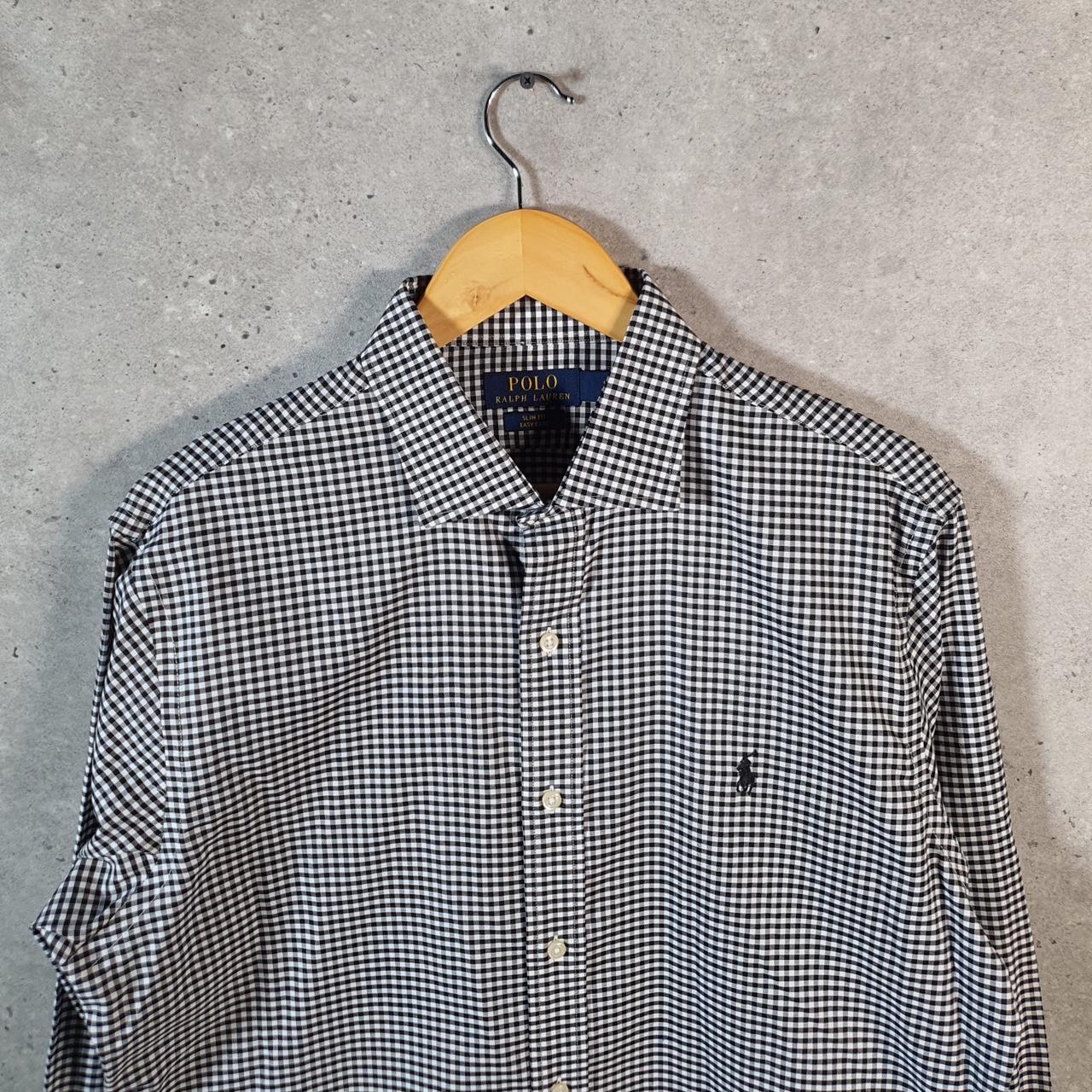 Vintage Ralph Lauren Button Down Shirt Men’s Medium Grey Checkered Slim Fit Pony Casual C8490