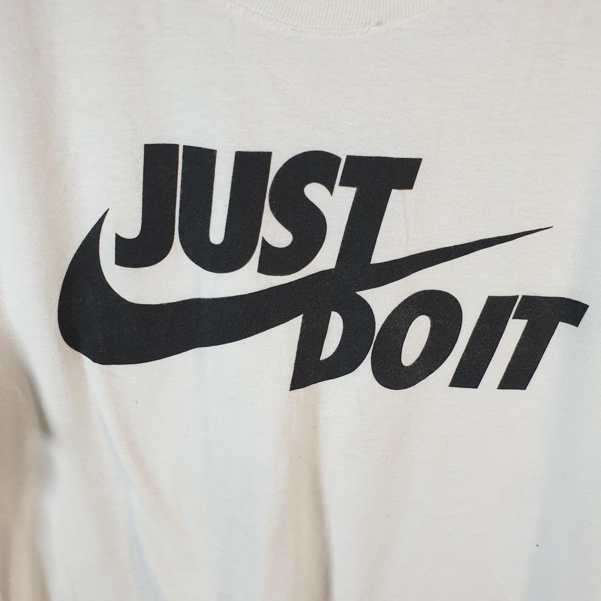 Vintage Nike Just Do It Spellout T Shirt Men’s Large White Logo Swoosh Athletic
