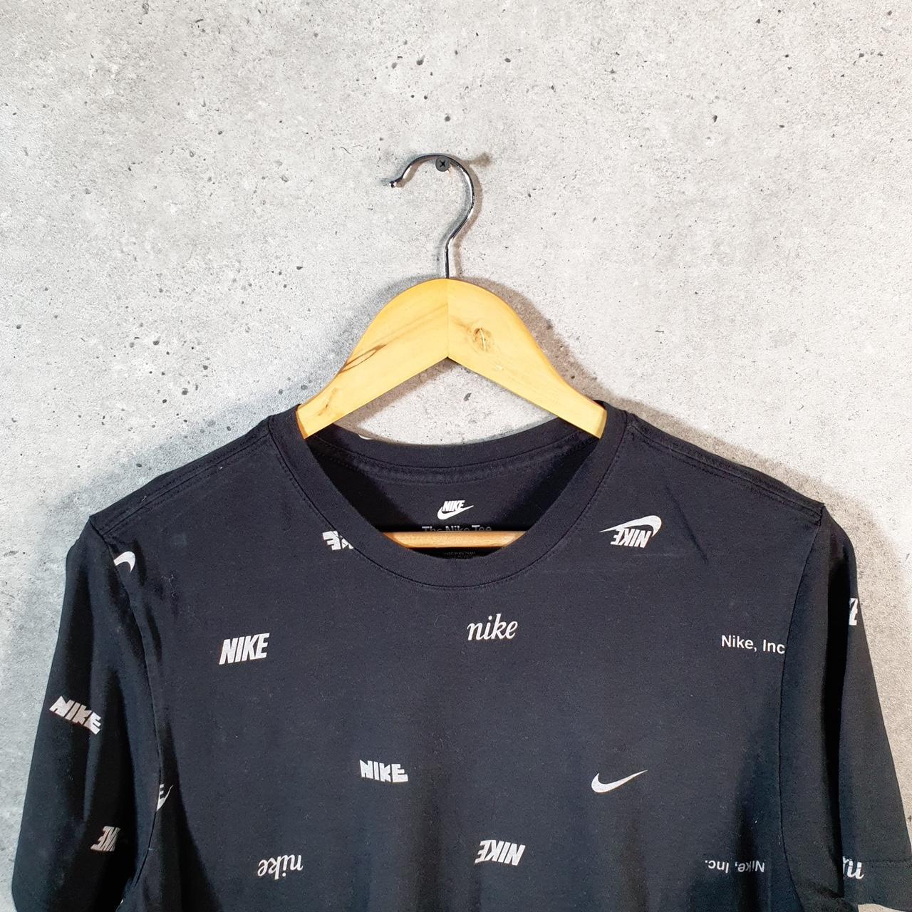 Vintage Nike Club All Over Print AOP T Shirt Men’s Medium Black Swoosh Logo Athletic Big Fish Vintage