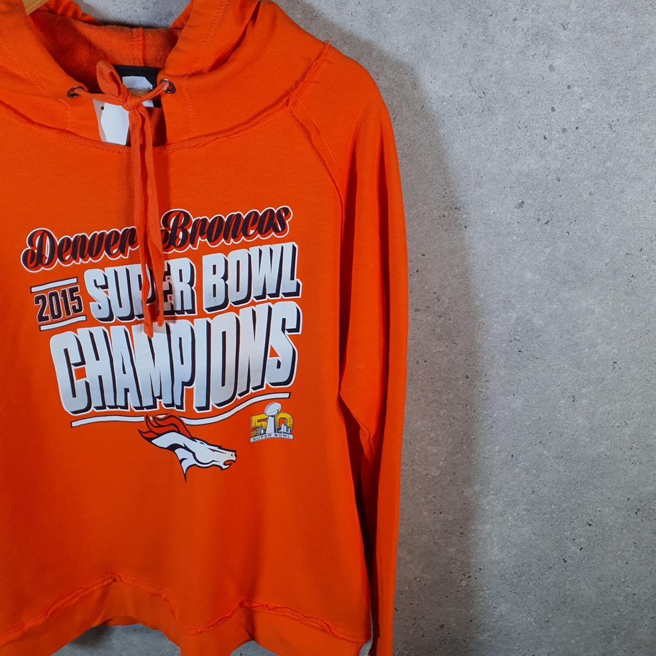 Vintage NFL 2015 Denver Broncos Hoodie Womens Large Orange Pullover USA Pro Sport