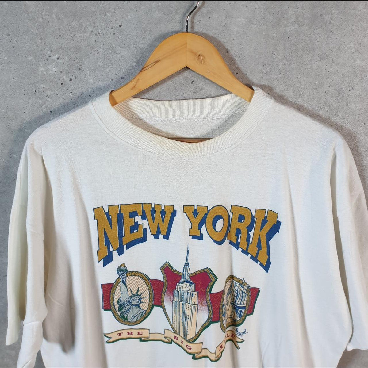 Vintage New York Big Apple USA Single Stitch T Shirt Men’s Small White C8114