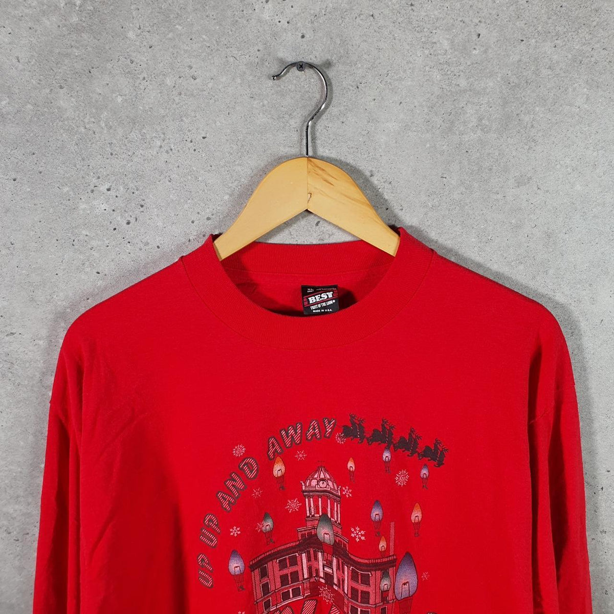 Vintage Fruit of the Loom Christmas Holiday Single Stitch T Shirt Men’s XL Red Big Fish Vintage