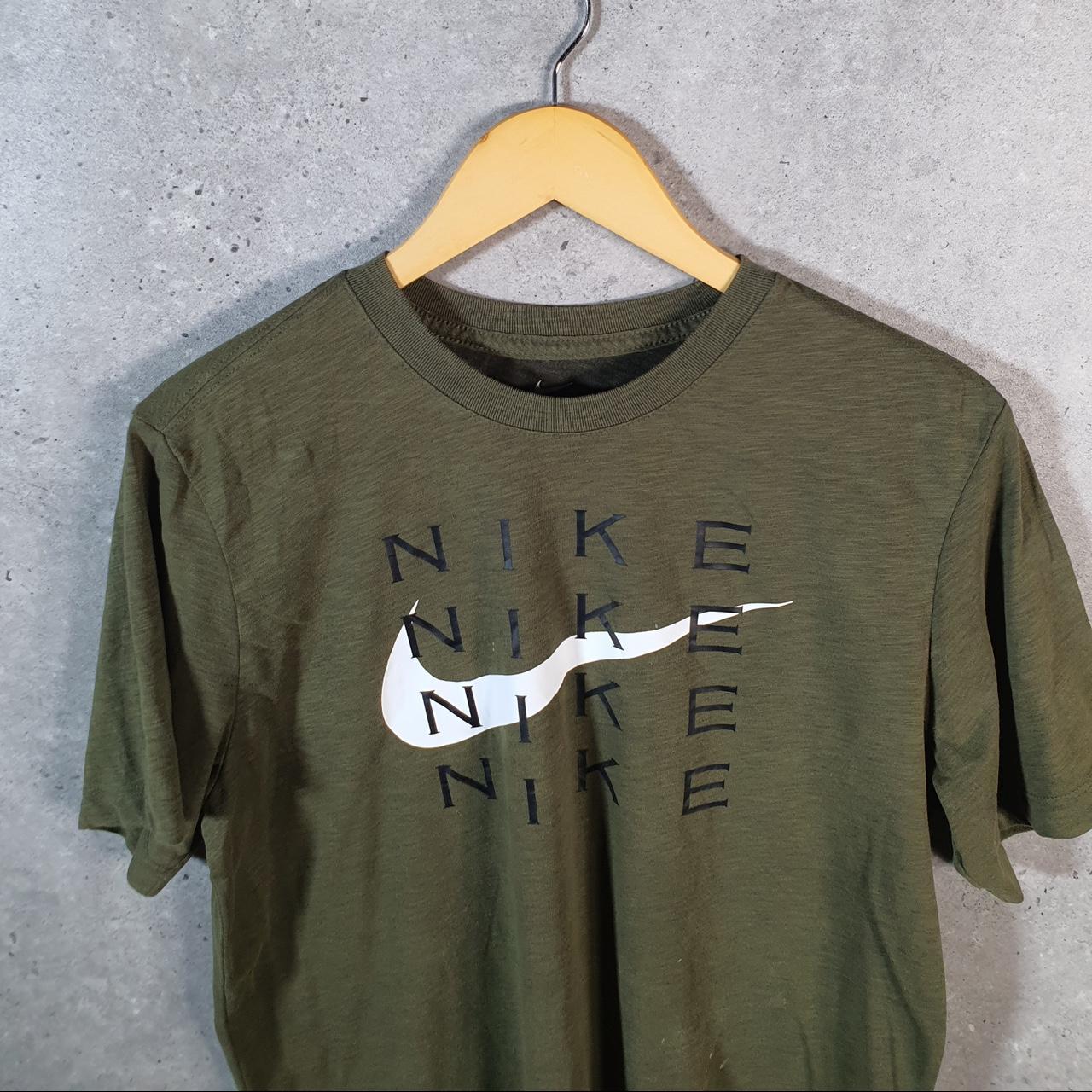 Vintage Nike Dri Fit Spellout T Shirt Shirt Men’s Medium Khaki Green Swoosh Logo Athletic C9749