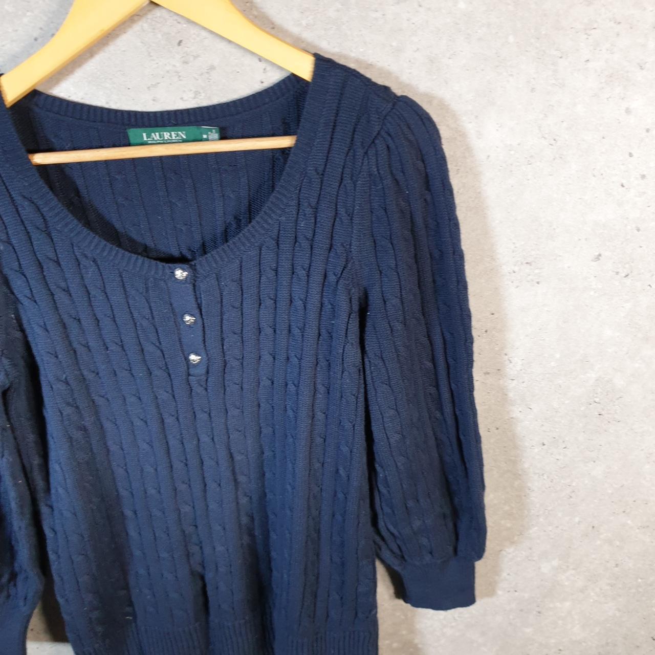Vintage Ralph Lauren Cable Knit Sweater Womens Medium Navy Blue 1/4 Button Pullover