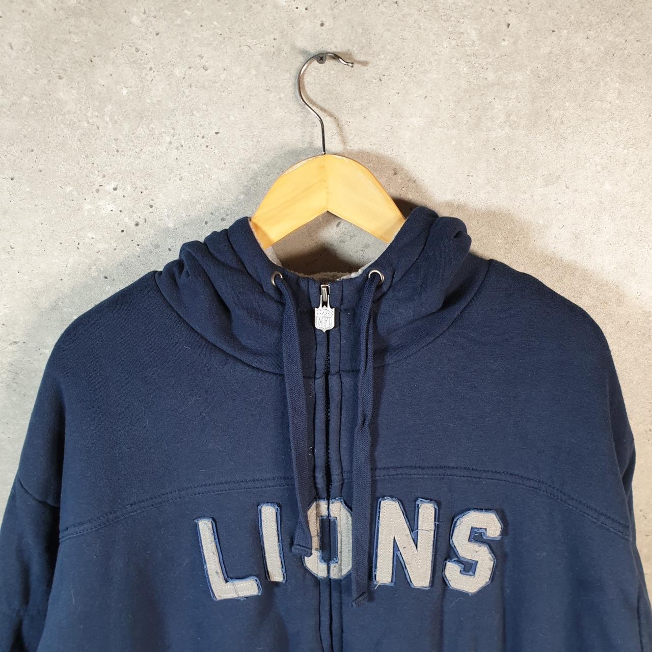 Vintage NFL Detroit Lions Hoodie Men’s Large Blue Full Zip Baggy USA Spellout Big Fish Vintage