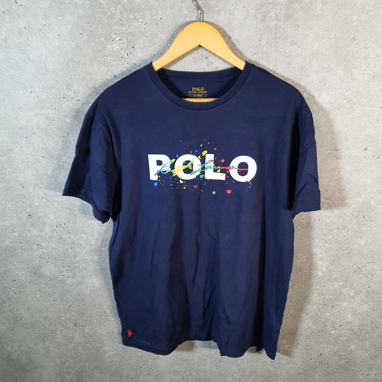 Vintage Ralph Lauren Polo Spellout T Shirt Men’s Medium Blue Classic Fit Pony