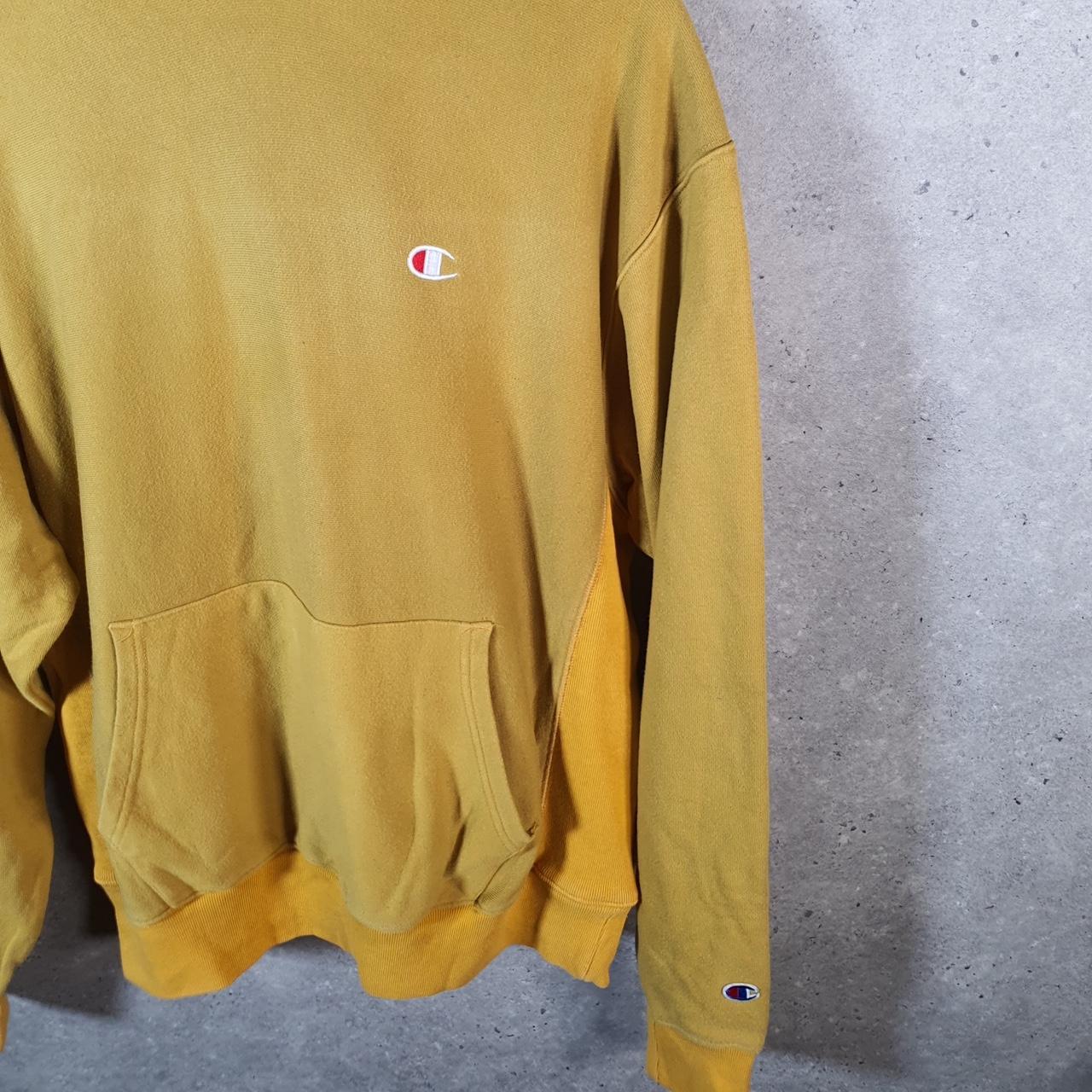 Vintage Champion Reverse Weave Hoodie Men’s Large Yellow USA Pullover Logo