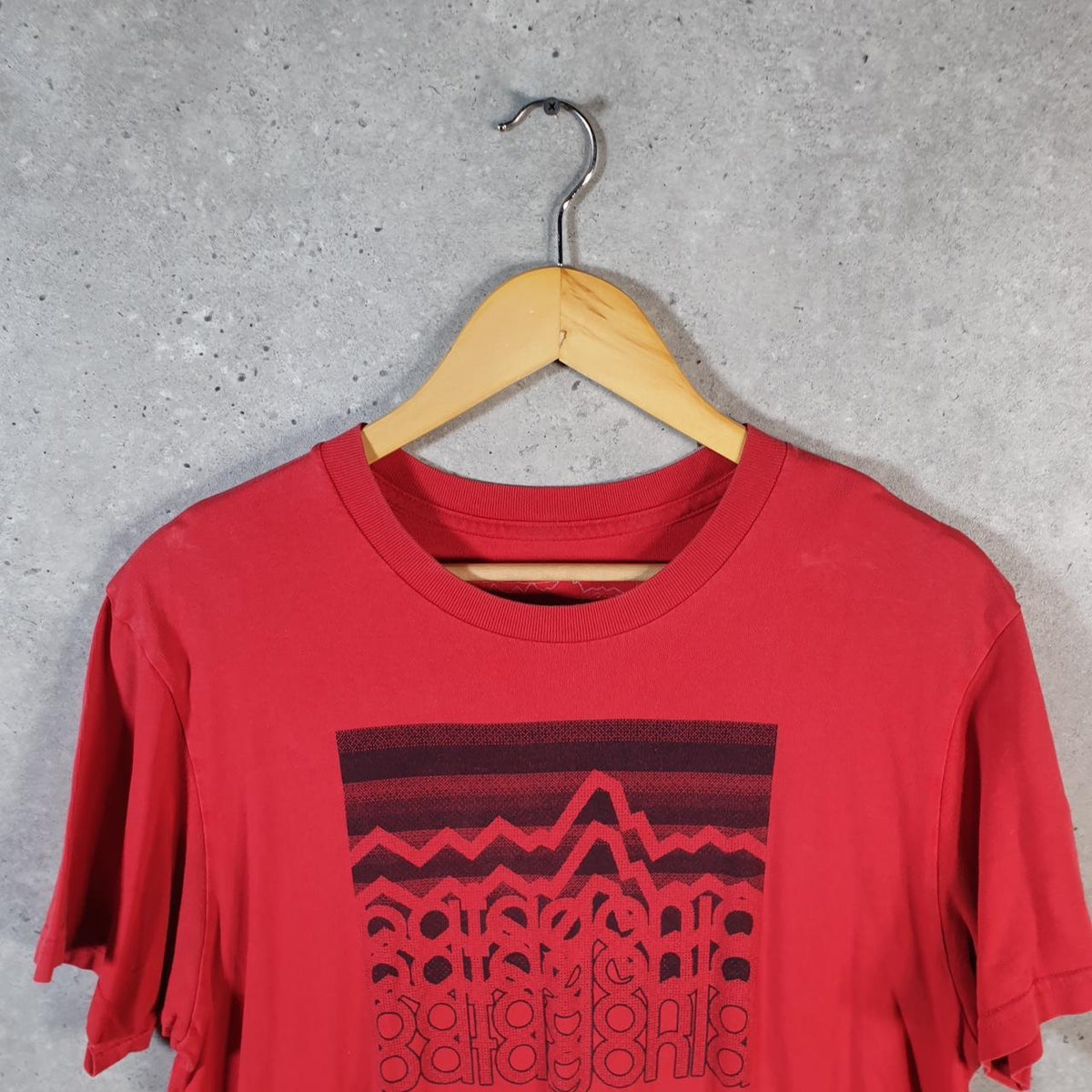 Vintage Patagonia Organic Cotton T Shirt Men’s Large Red Slim Fit Spellout Logo Big Fish Vintage