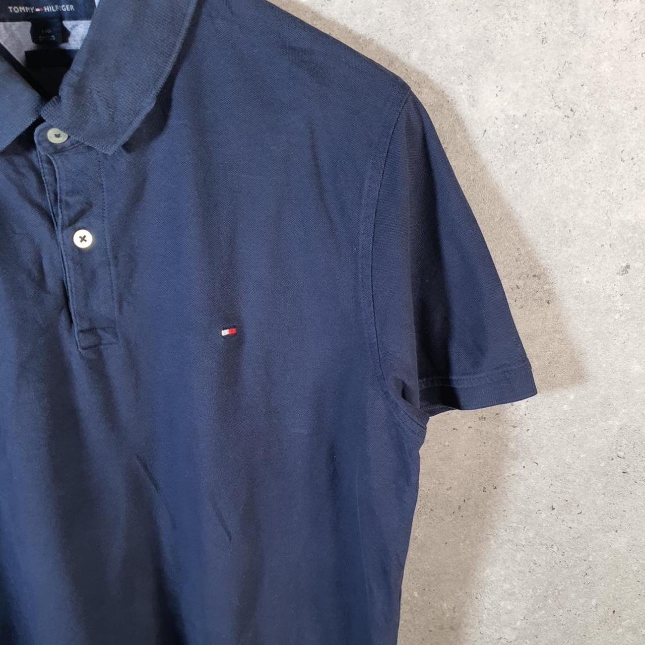Vintage Tommy Hilfiger Polo Shirt Men’s Large Navy Blue Slim Fit Embroidered Logo