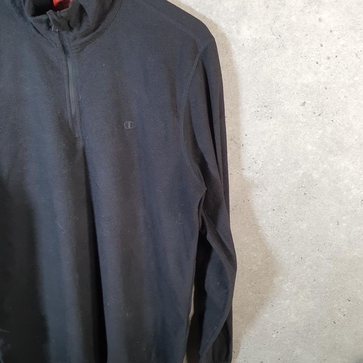 Vintage Champion 1/4 Zip Fleece Pullover Sweatshirt Mens XL Black Embroidered Logo