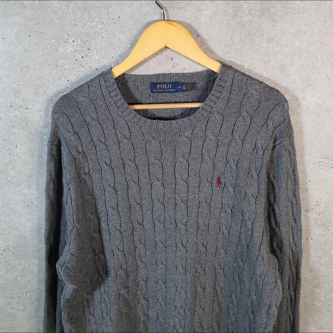 Vintage Ralph Lauren Polo Cable Knit Heavyweight Sweatshirt Womens Large Grey Pony C8855