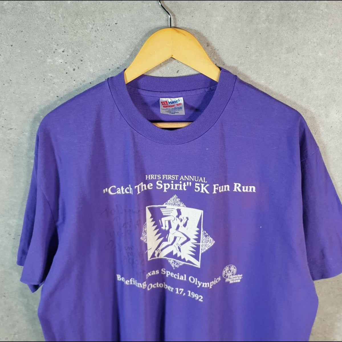 Vintage Hanes Texas 5k Run Olympics 1992 USA Single Stitch T Shirt Men’s XL Purple C8746