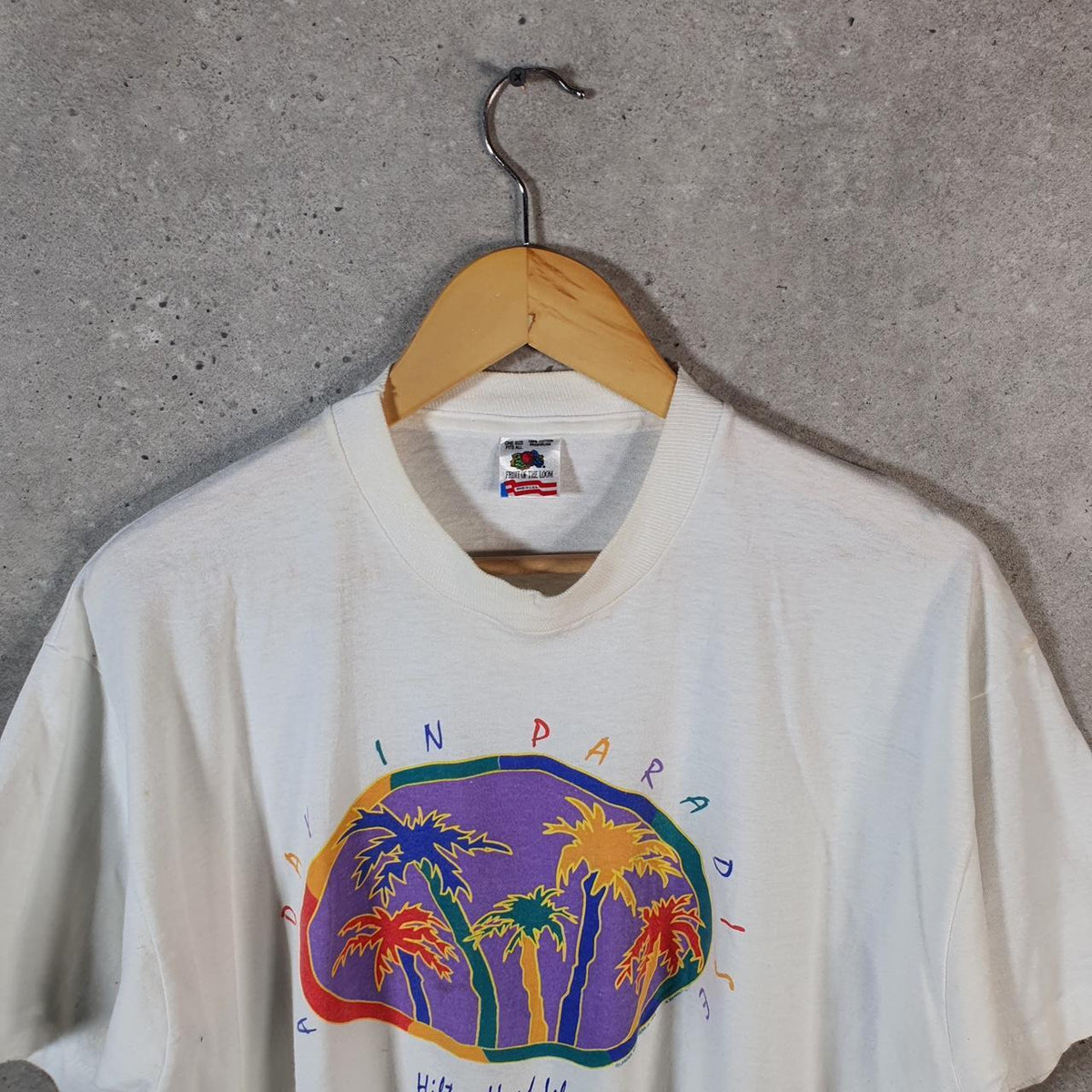 Vintage Fruit of the Loom USA Hilton Head Island Single Stitch T Shirt Womens Medium White Big Fish Vintage
