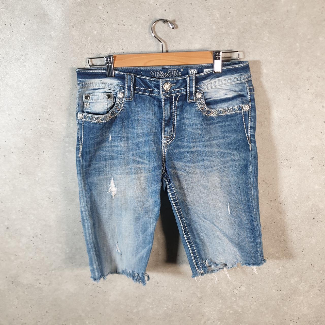 Vintage Miss Me Baggy Y2K Hip Hop Jeans Shorts Jorts Womens W30 Blue Denim Low Rise