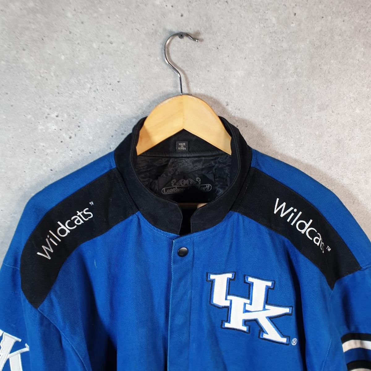 Vintage Leather Gallery Kentucky Wildcats 90s Bomber Jacket Men’s XL Blue Pro Sport Biker USA Big Fish Vintage
