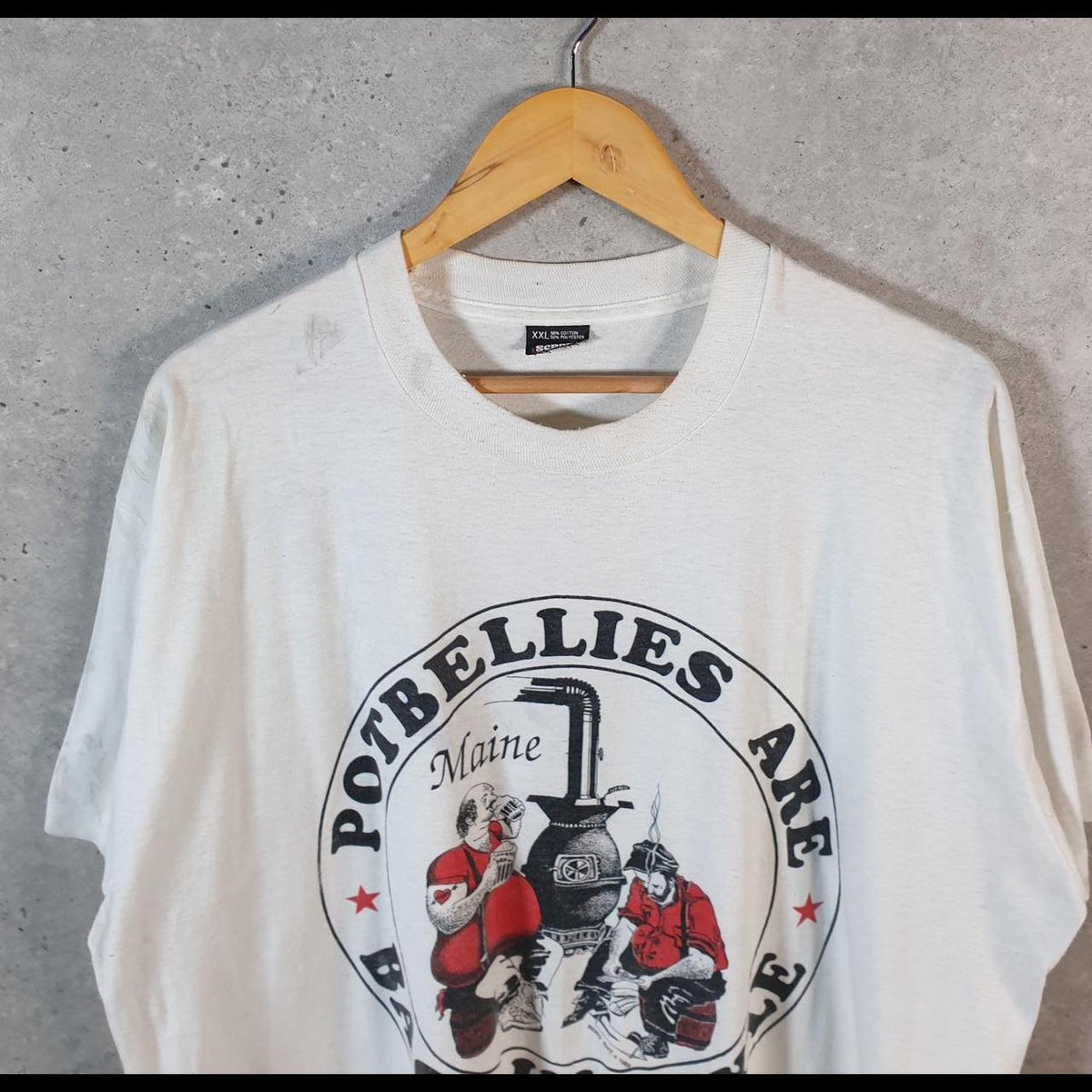 Vintage PotBellies In Style Maine USA Single Stitch T Shirt Men’s XL White C7911