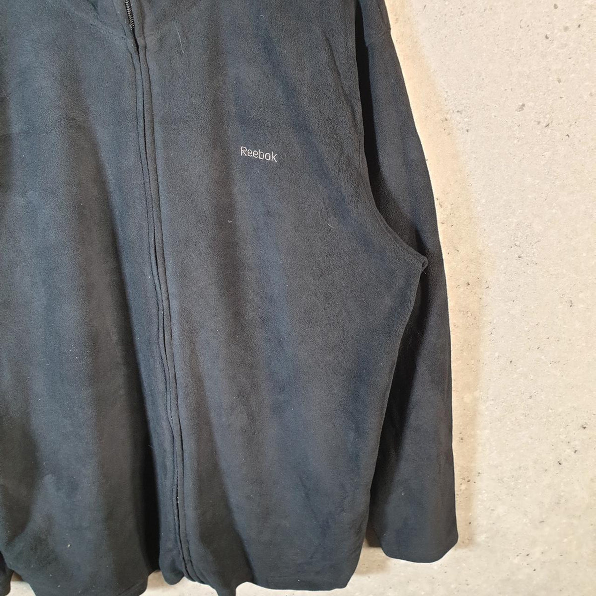 Vintage Reebok Full Zip Fleece Sweatshirt Mens 2XL Black Logo Winter