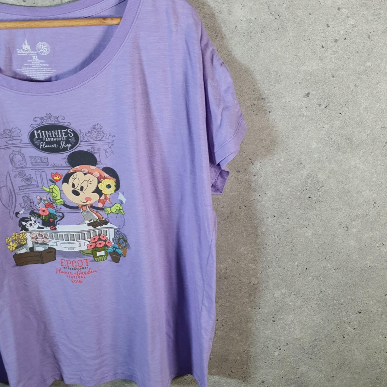 Vintage Disney Land Minnie Mouse 2018 Garden Flowers T Shirt Womens  XL Lilac Graphic