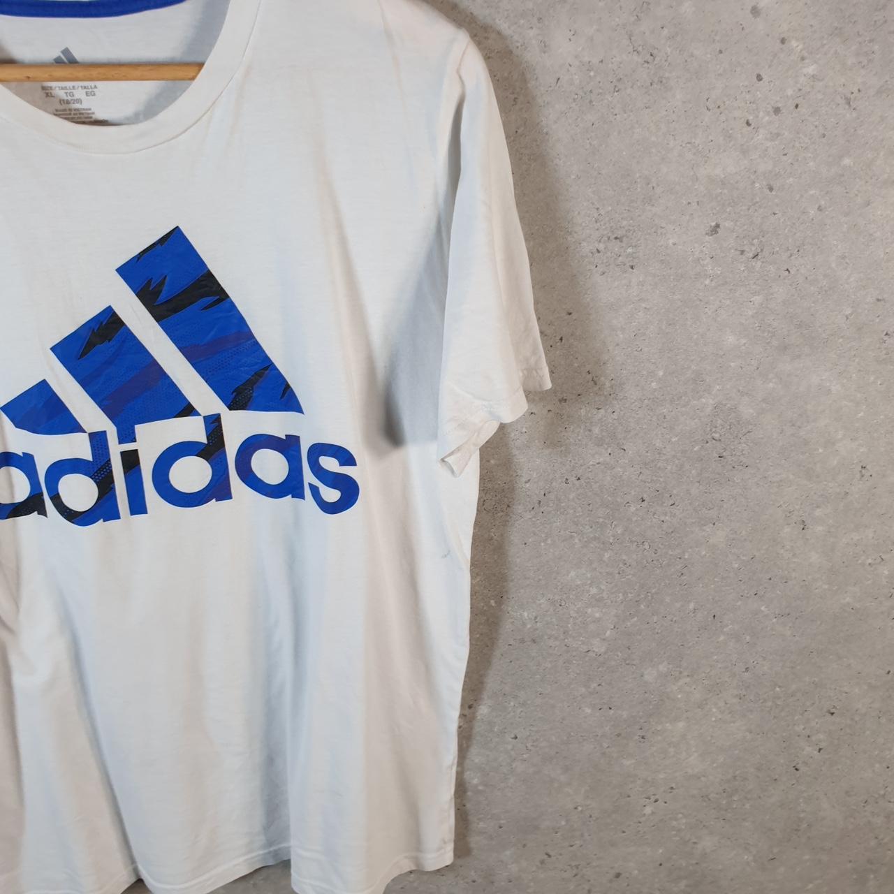 Vintage Adidas Spellout T Shirt Womens XL White Three Stripes Athletic Logo