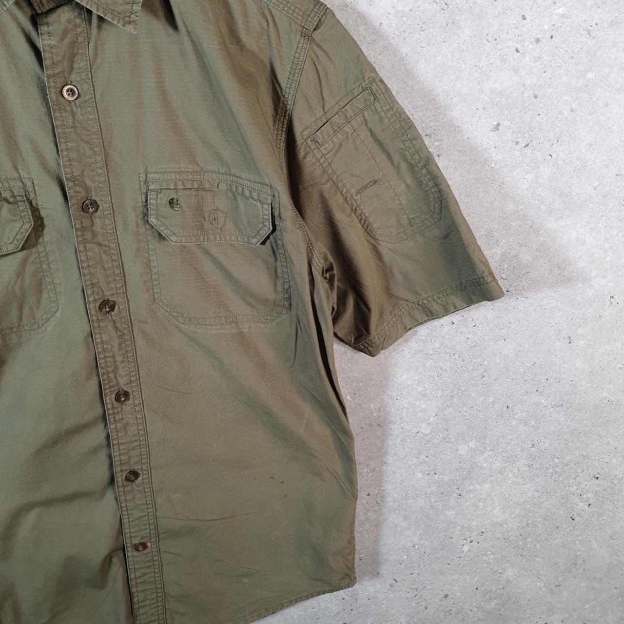 Vintage Carhartt Shirt Button Down Mens Small Khaki Green Short Sleeve Chore Utility Relaxed
