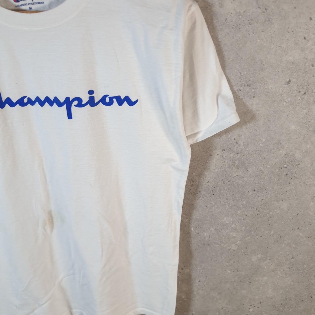 Vintage Champion Spellout T Shirt Men’s Medium White USA Athletic