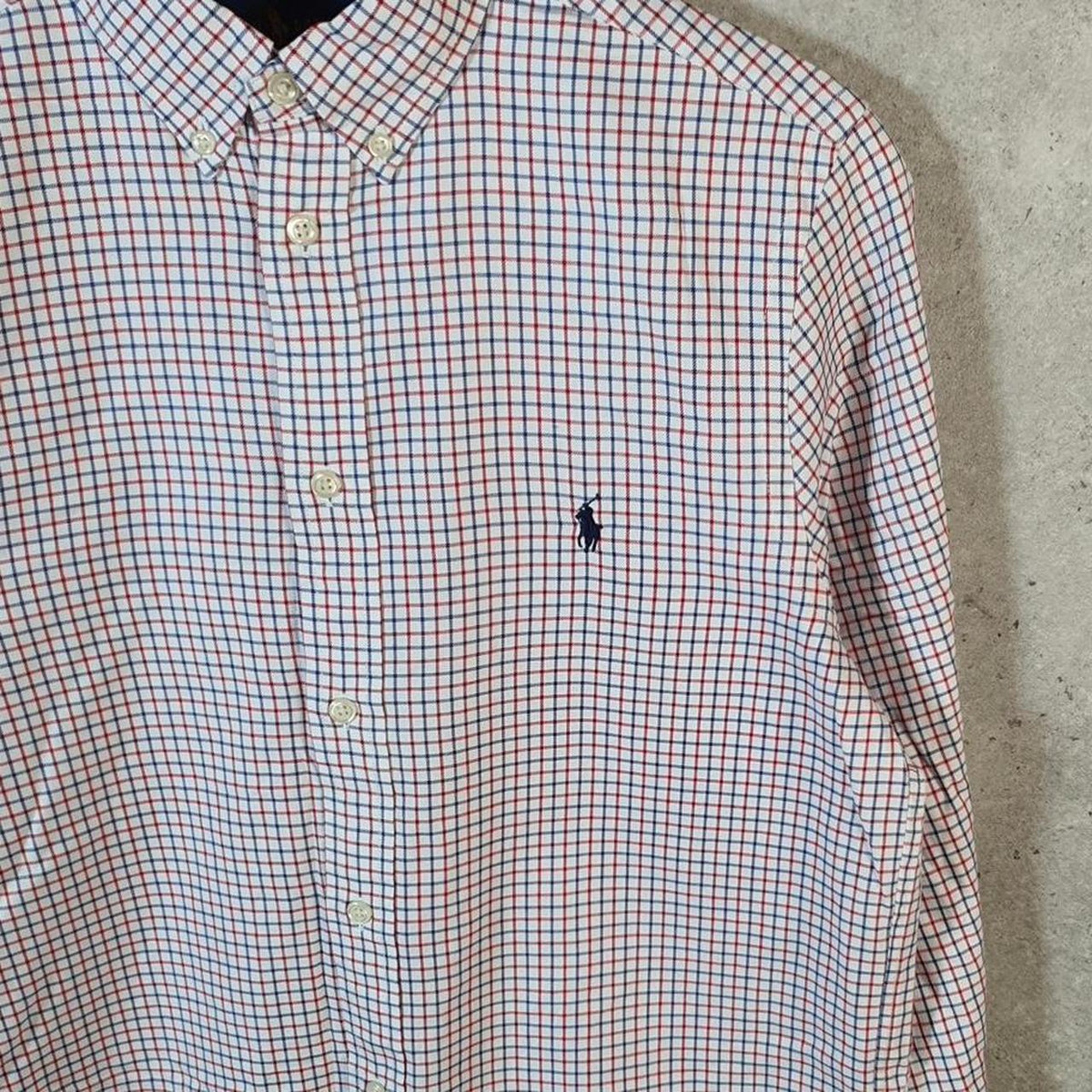 Vintage Ralph Lauren Button Down Shirt Womens Medium Red Checkered Classic Fit Cotton Pony