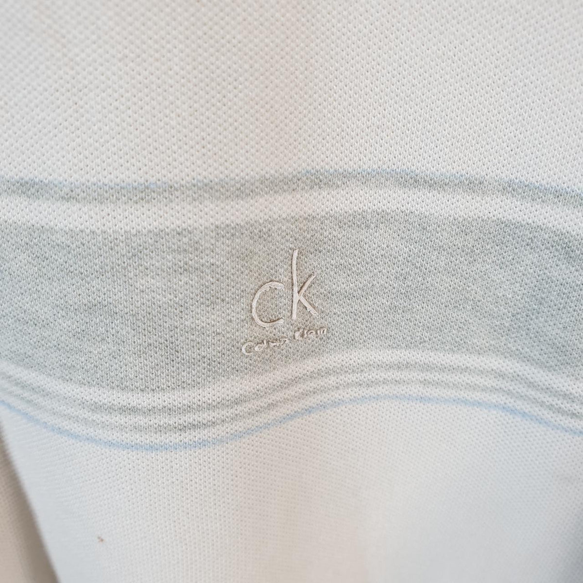 Vintage Calvin Klein Spellout Polo Shirt Men’s XL White Striped Casual Sports