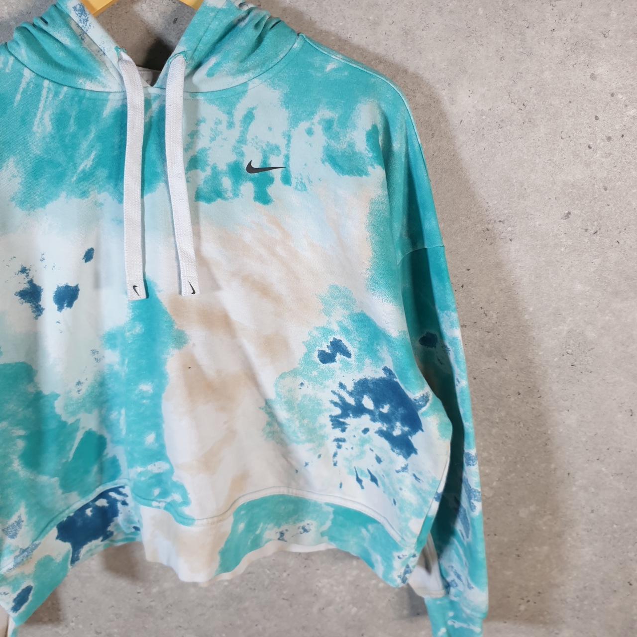 Vintage Nike Cropped Tie Dye Hoodie Womens Large Blue Embroidered Swoosh Y2K