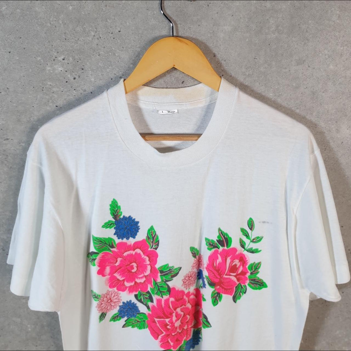Vintage Flowers Graphic USA 90s Single Stitch T Shirt Men’s Medium White C8952