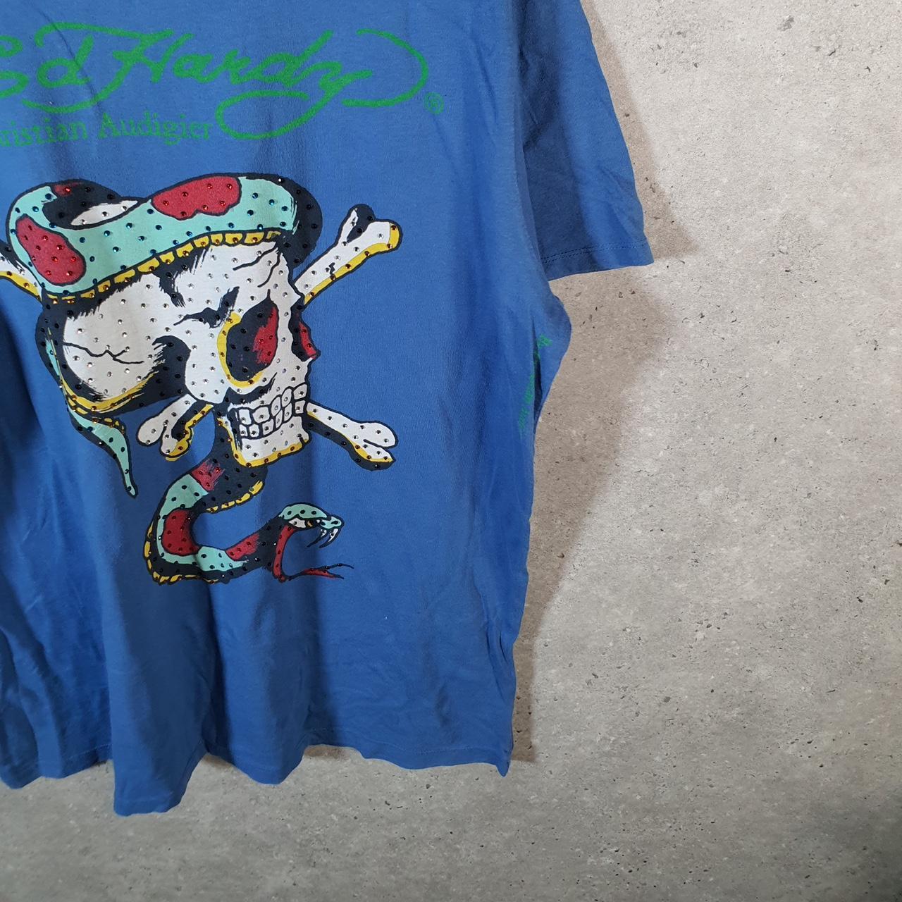 Vintage Ed Hardy T Shirt Men’s XL Blue Christian Audigier Love Heart Graphic Skull Y2K