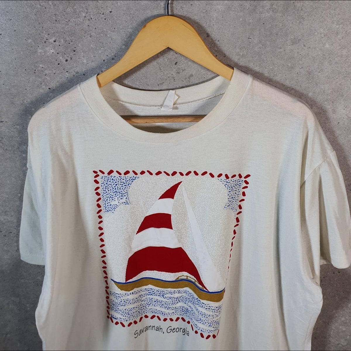 Vintage Savannah Georgia Sailing Ship 90s USA Single Stitch T Shirt Men’s XL White C9642