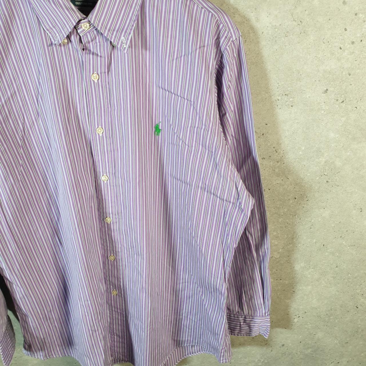 Vintage Ralph Lauren Button Down Shirt Men’s Large Purple Striped Custom Fit Cotton Pony