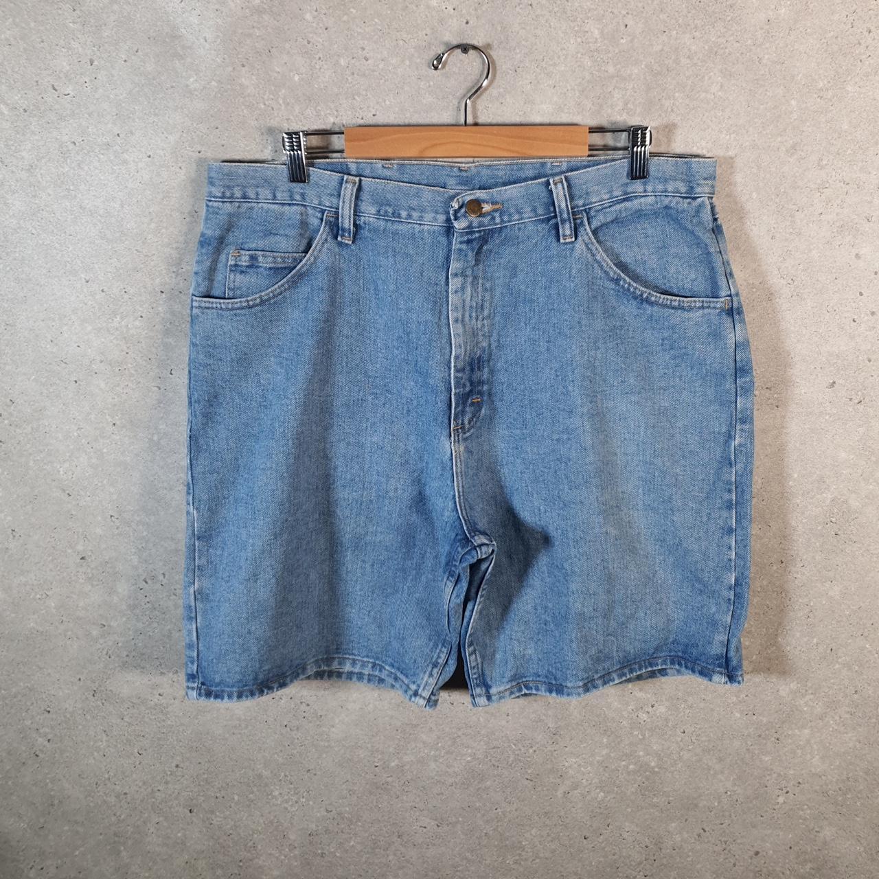 Vintage Wrangler Denim Shorts Jorts Cargo Men’s W38 Relaxed Blue Baggy Cotton