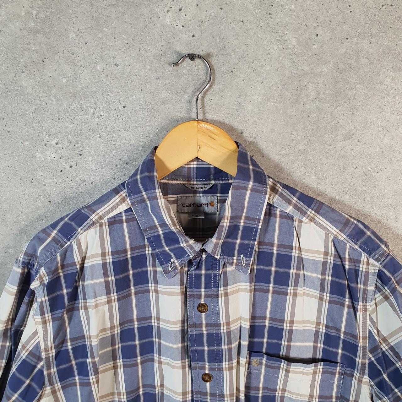 Vintage Carhartt Shirt Button Down Mens Large Blue Checkered Chore Utility Relaxed - Big Fish Vintage