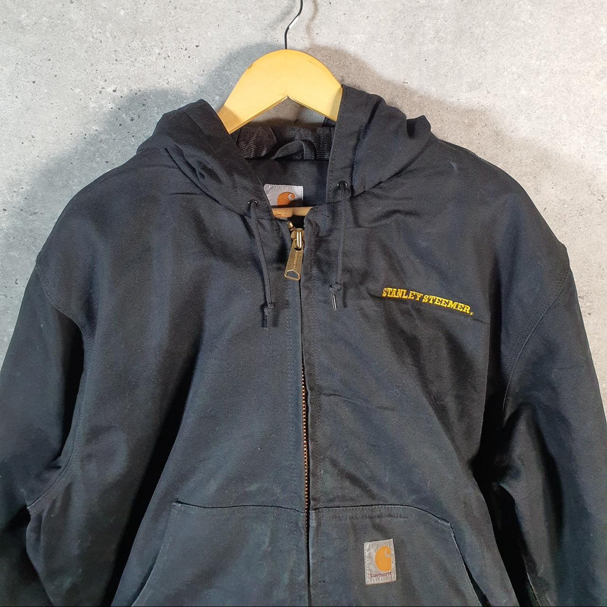 Vintage Carhartt Active Hooded Jacket Men’s Large Black Workwear Canvas USA G2123