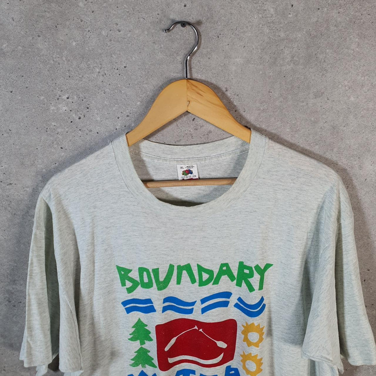 Vintage Fruit of the Loom USA Boundary Waters Widjiwagan Single Stitch T Shirt Men’s XL Grey Big Fish Vintage
