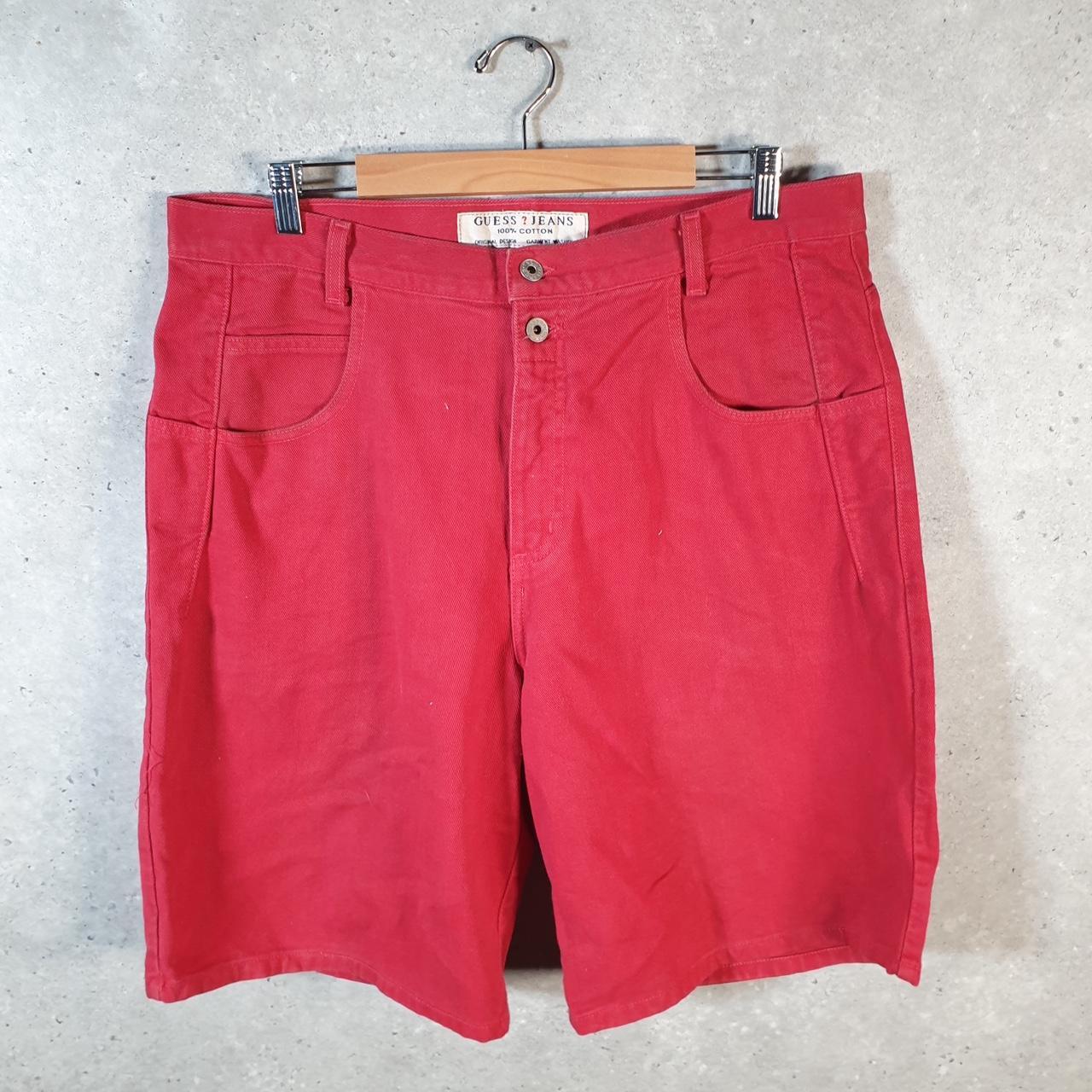 Vintage Guess Denim Shorts Jorts Cargo Men’s W36 Red Baggy Cotton