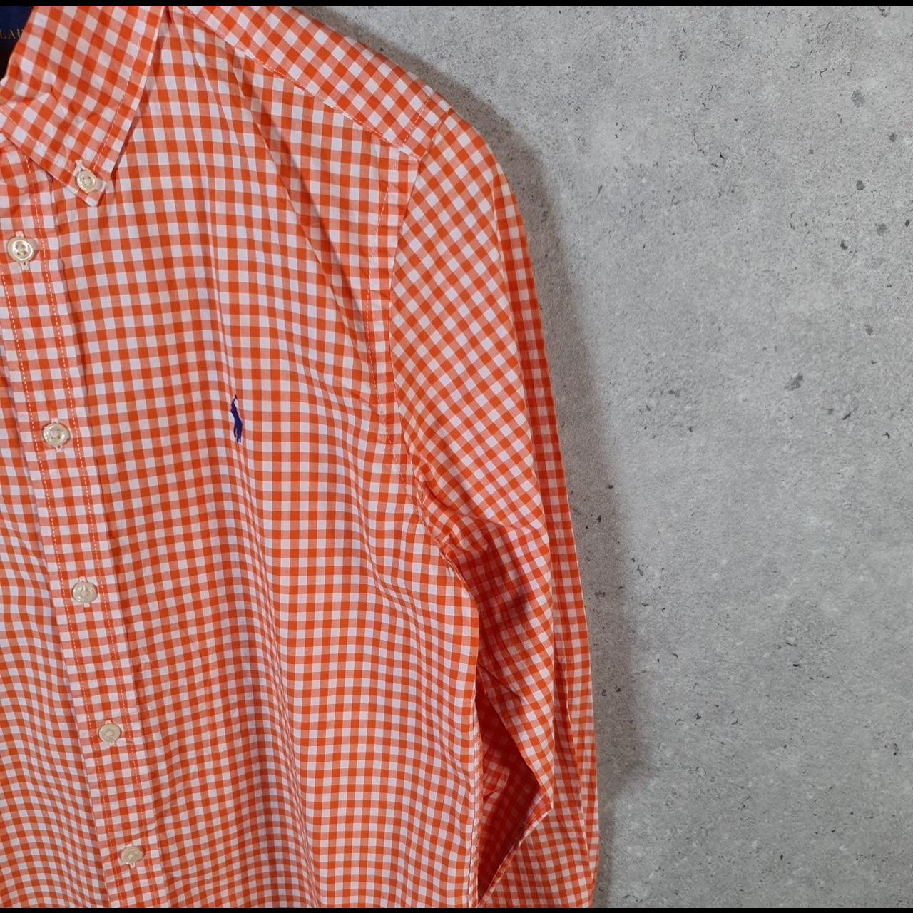 Vintage Ralph Lauren Button Down Shirt Womens Large Orange Checkered Cotton Pony